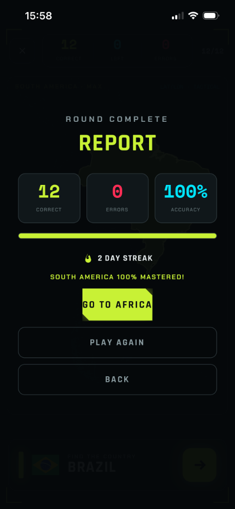 Performance report in MapFindr